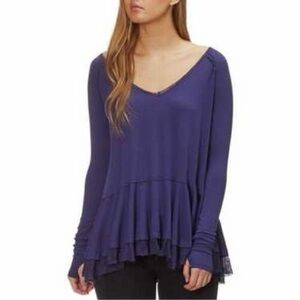 NWT Free People Women's V-Neck Layered Navy Top size small